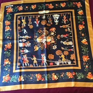 Authentic Hermes chocolate brown silk scarf